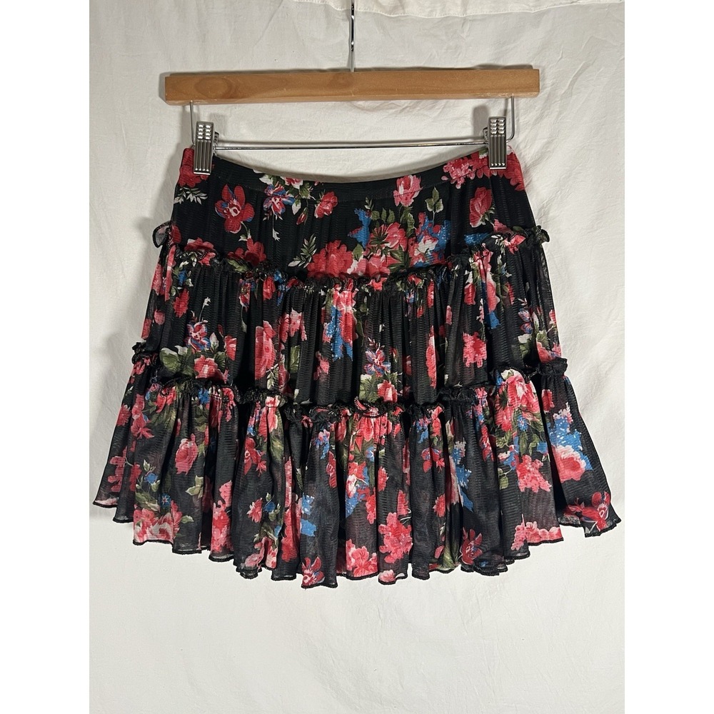 Black And Red Floral Mesh Multi Tiered Mini Skirt Y2K Size M Rachael And Chloe